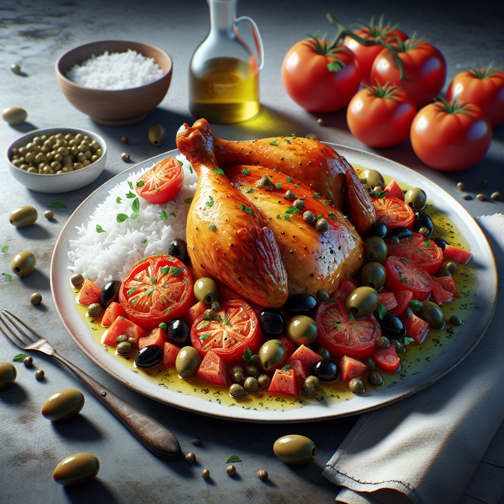 GOLDEN BAKED CHICKEN WITH TOMATOES, OLIVES, AND CAPERS