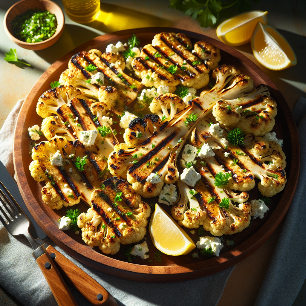 Grilled cauliflower steaks with lemon-lime feta gremolata